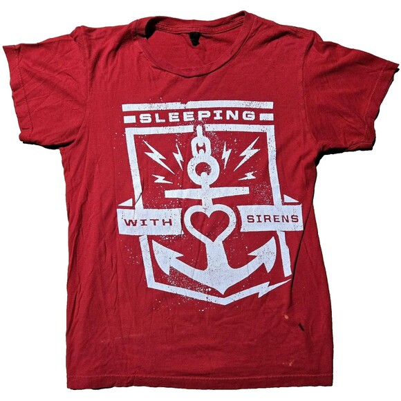 Sleeping With Sirens Shirt Retro Hot Topic Anchor Heart Logo Small Red Tultex - Picture 1 of 10
